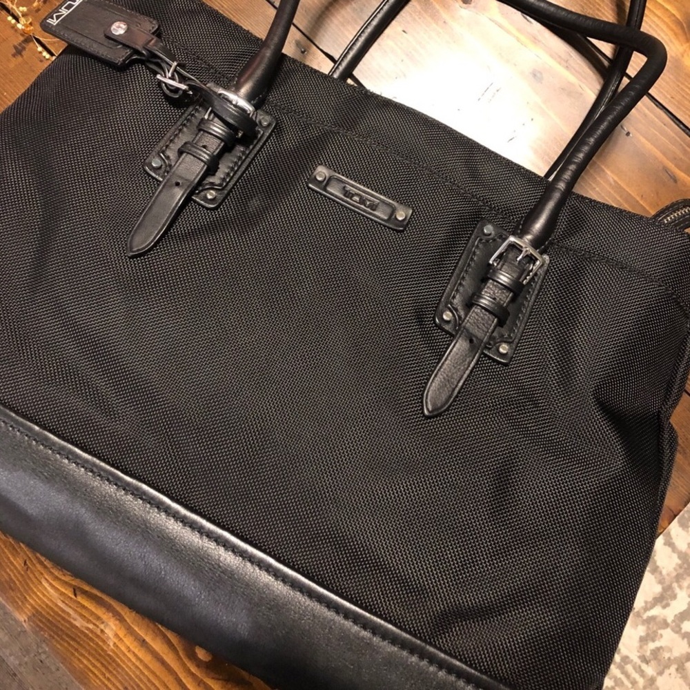 TUMI  Leather and Canvas Travel Tote Bag